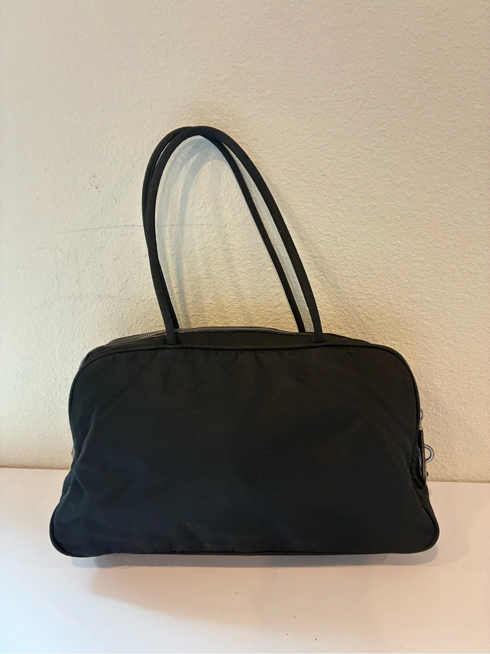 Prada Black Nylon Shoulder Tote with Silver Hardware